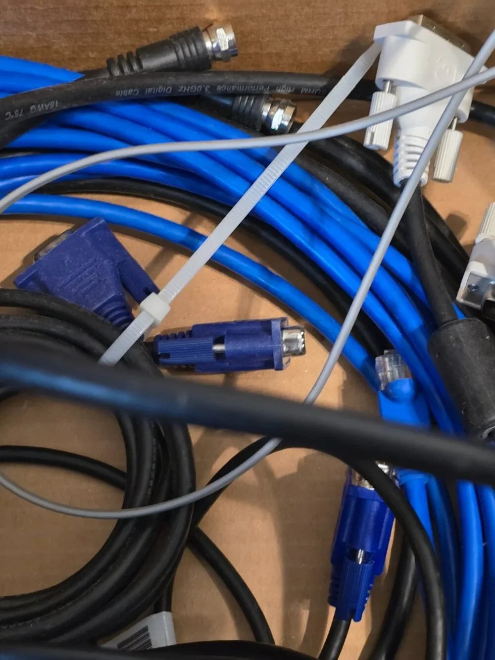 Mixed PC Tech Cable Lot Box VGA DVI Ethernet Coaxial Monitor Networking Cord Set